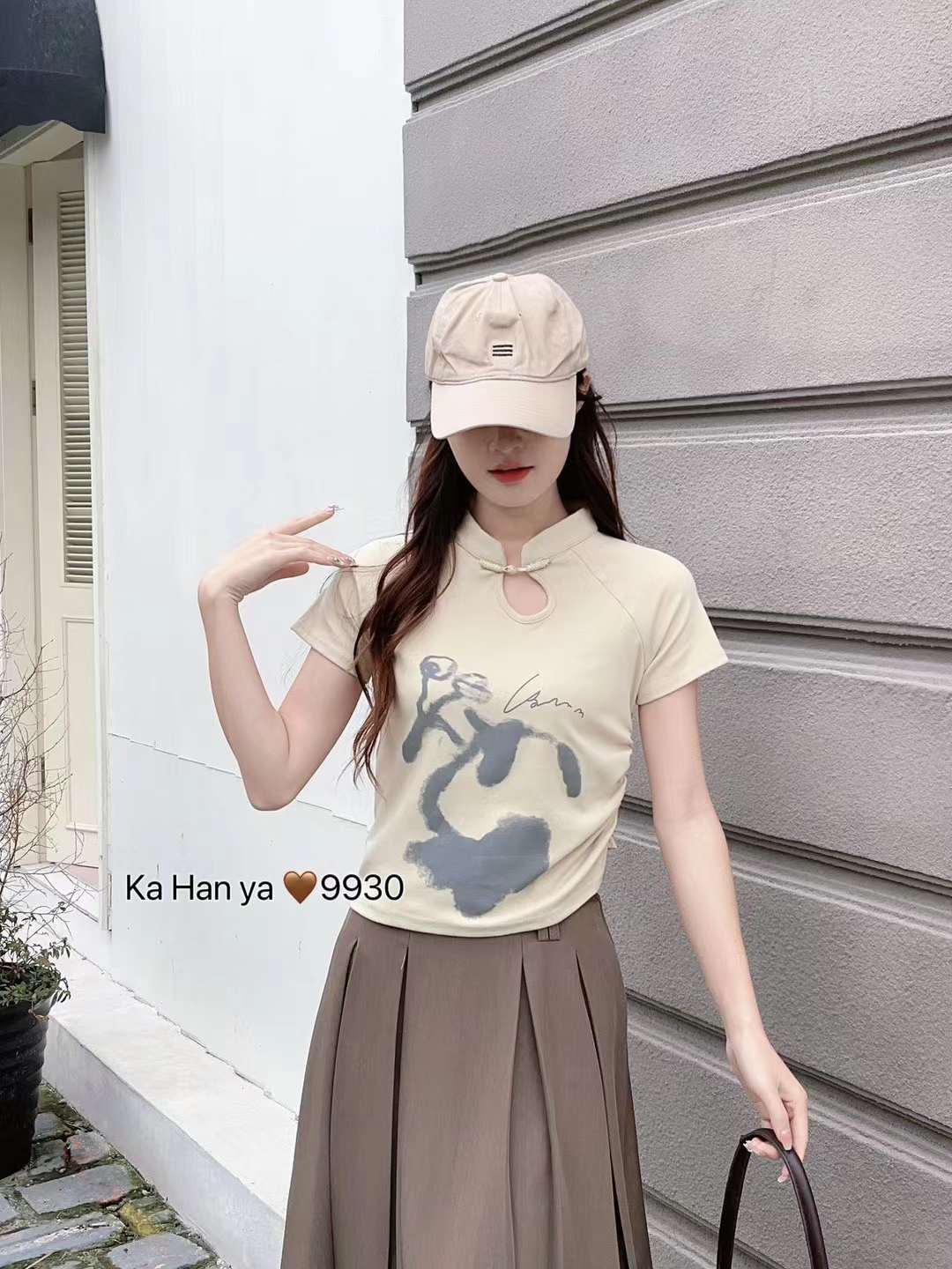 2024夏季新款國風盤扣短袖T恤女褶皺別致洋氣小衫正肩體恤小上衣
