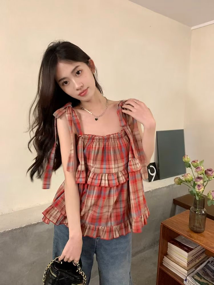 滌棉短款無袖外穿小吊帶夏季甜辣妹多巴胺穿搭氣質背心上衣女
