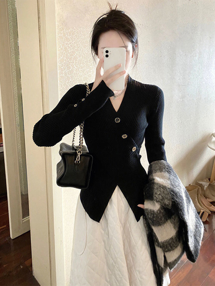 不規則設計感毛衣內搭打底衫女秋冬高級感修身顯瘦秋裝針織衫上衣