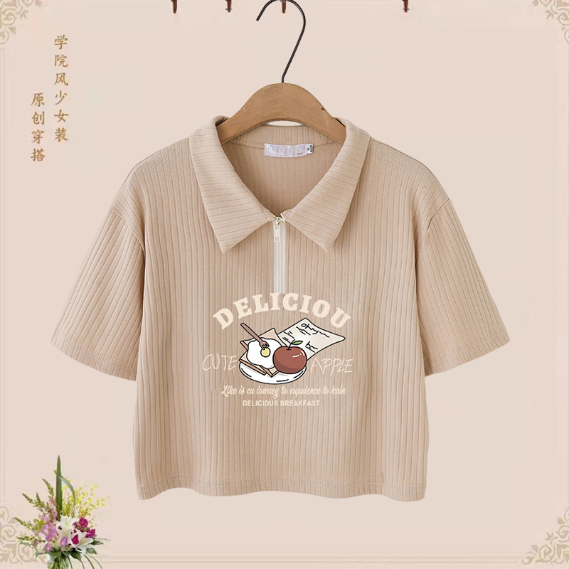 原版做工短袖t恤夏季新款洋氣學院風學生少女短款polo衫上衣