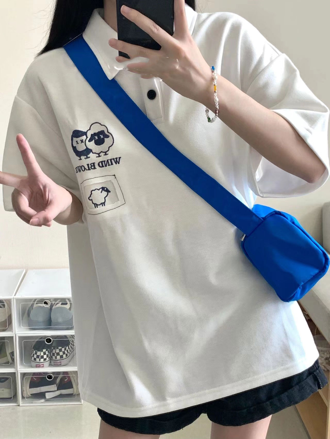 原版繡花短袖t恤女設計時尚百搭 6535珠地230克