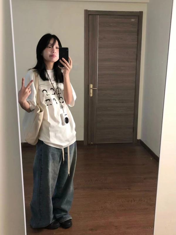 高質量純棉220克精梳緊密手感好直播品質前印花短袖t恤女