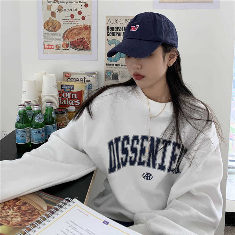 灰色衛衣女秋冬美式復古字母印花套頭衫薄款慵懶風圓領上衣潮