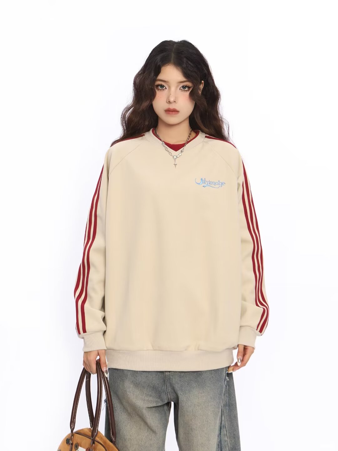 春秋季圓領衛衣2024年休閒新款重磅印花上衣美式女款寬鬆秋裝潮牌