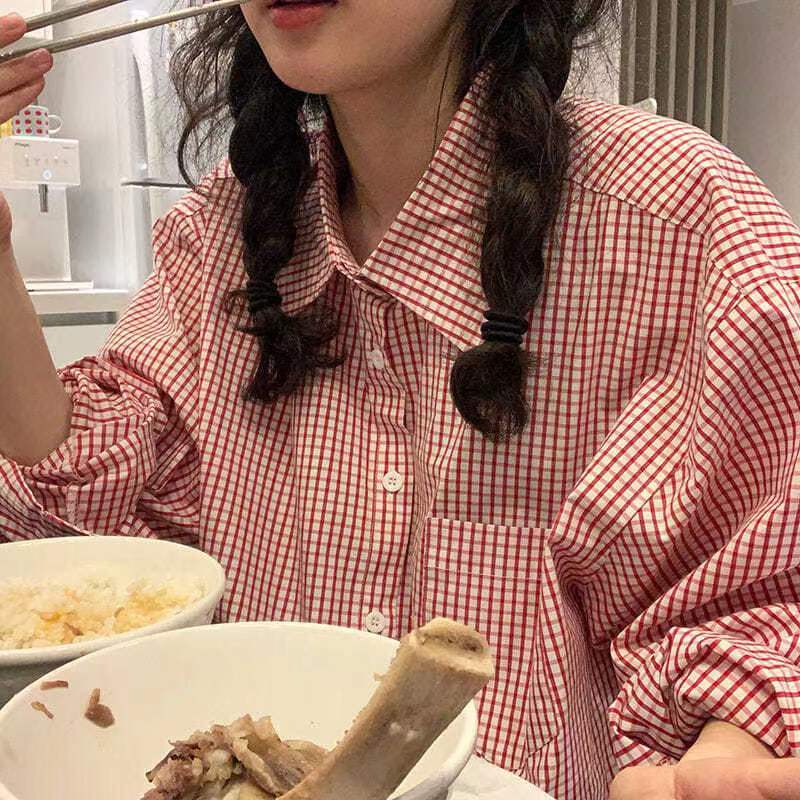 霍格沃茨學院復古紅格子襯衫