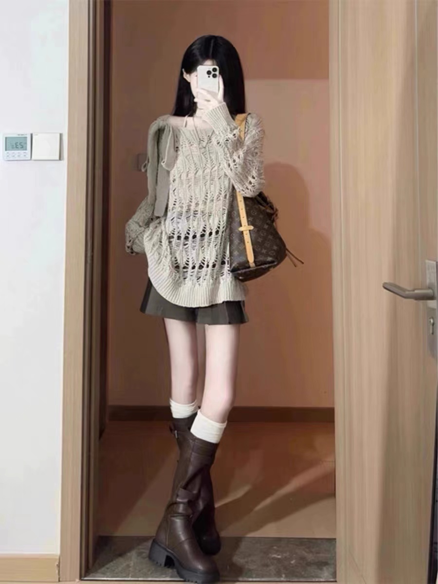 Baishui Women's Ernie ~ Soft green sweater cardigan for women autumn and winter new loose thickened lazy jacket