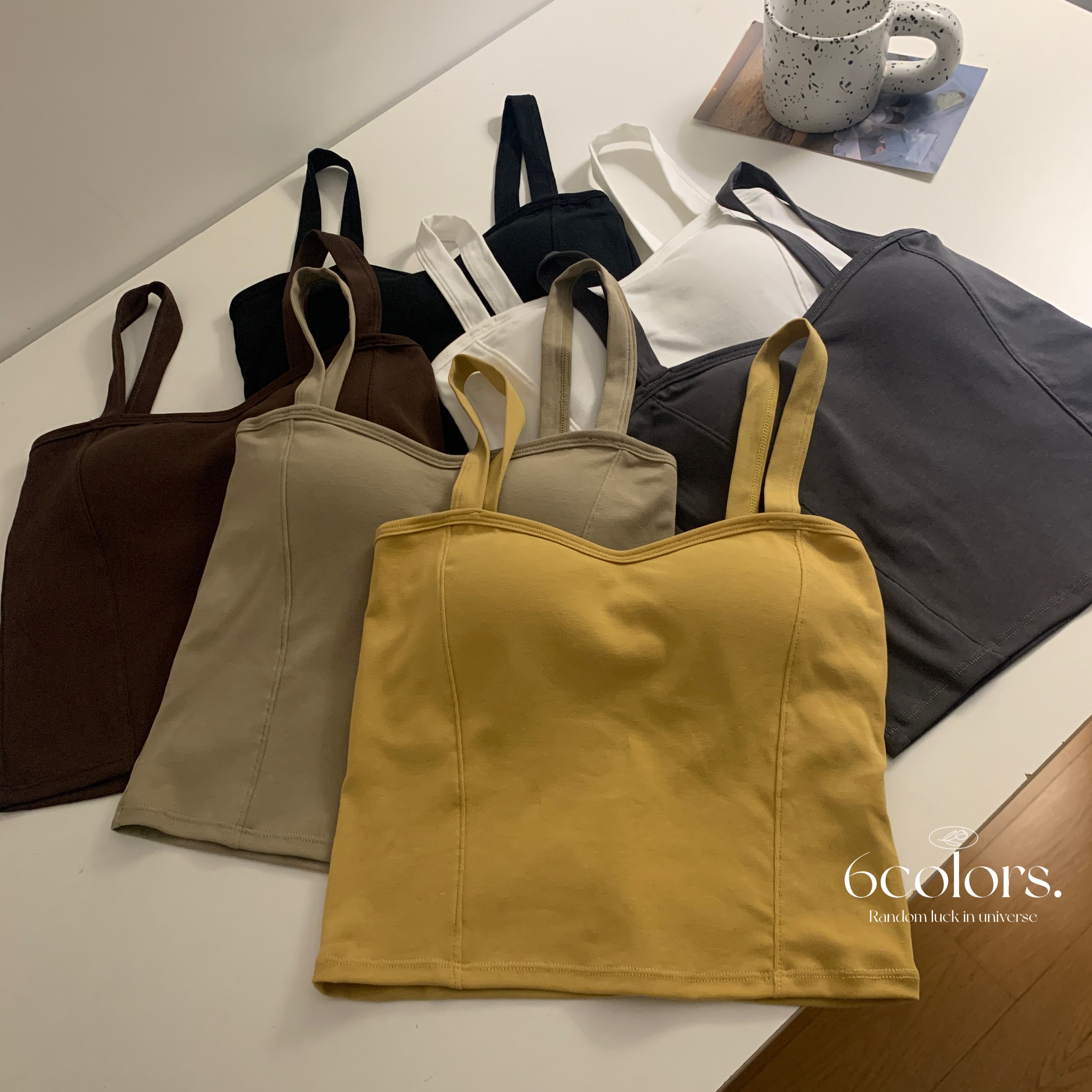 Actual shot of the new Korean style Maillard camisole in early spring with a slim fit short back top