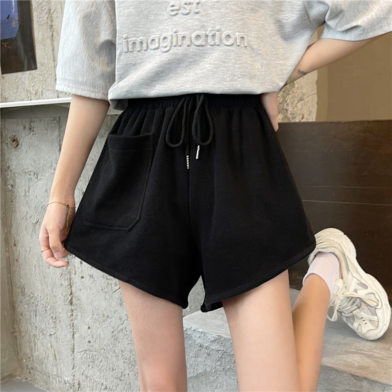 828#-實拍65/35魚鱗夏季新款寬鬆休閒顯瘦闊腿短褲女