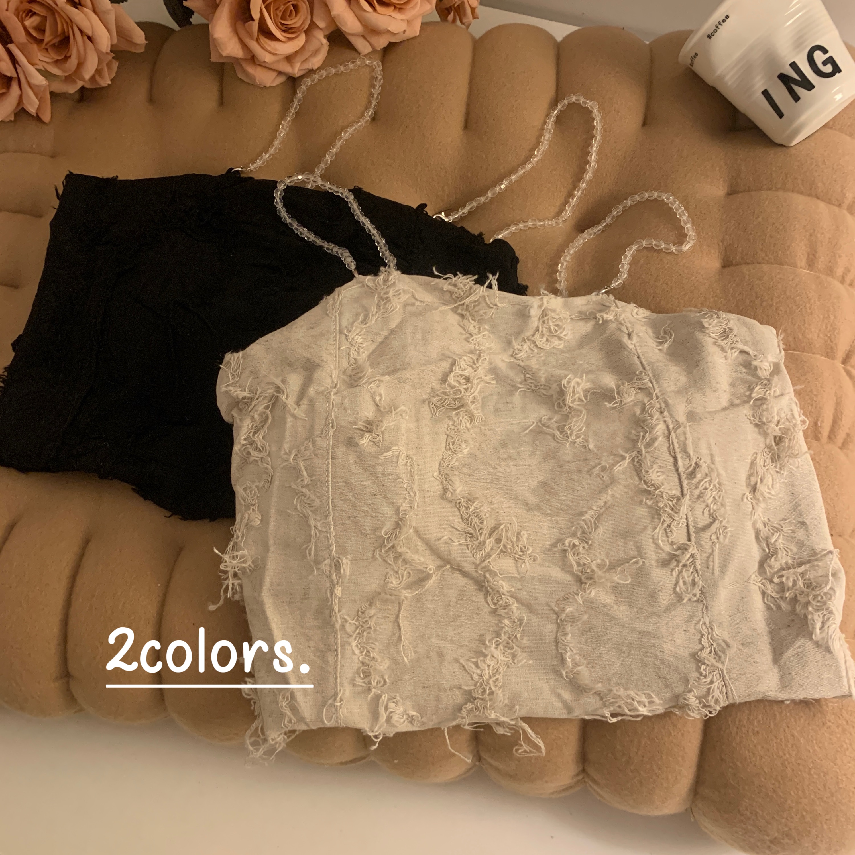 Real shot of early spring new style furry tassel sexy little camisole with breast pads personalized hot girl tube top