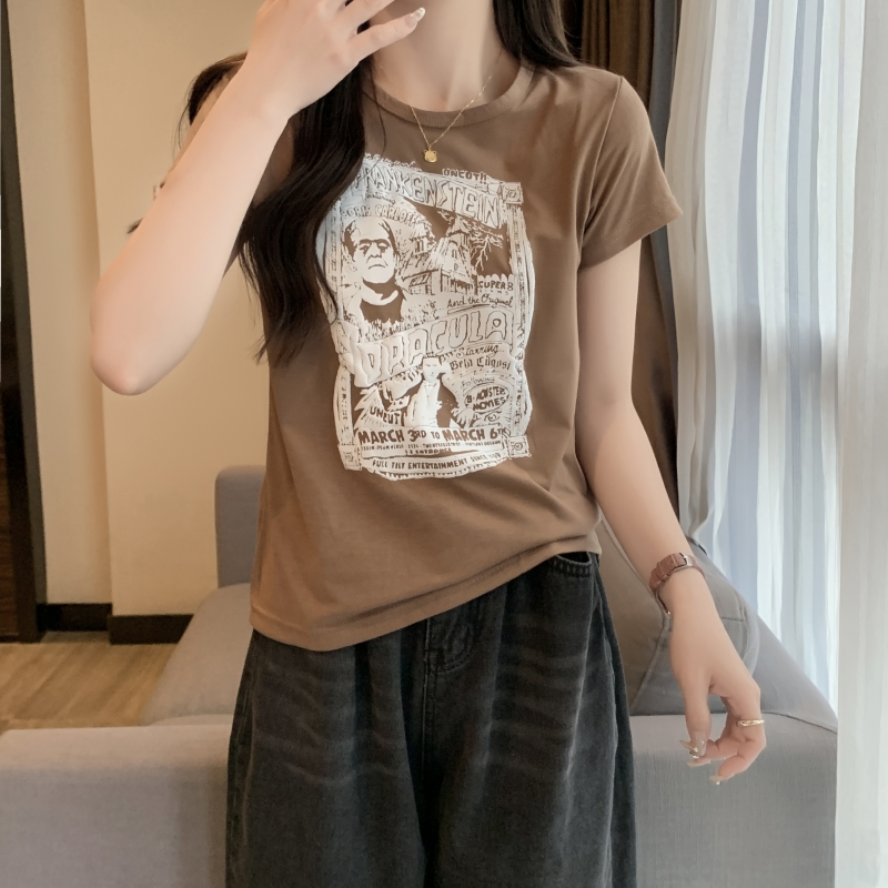 實拍  6535拉架 夏裝高腰短款ins超火短袖T恤女小眾