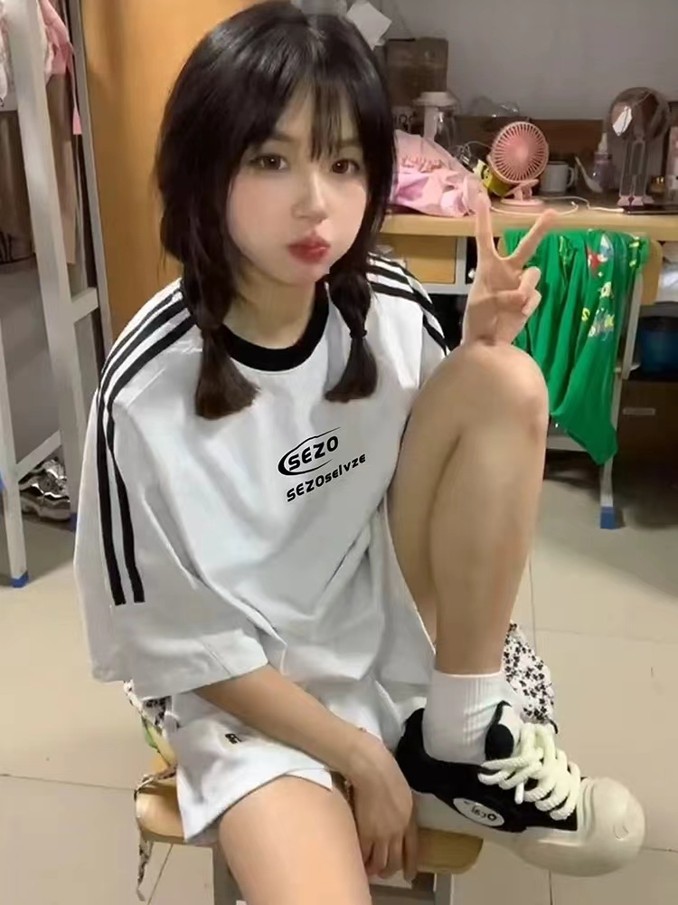 240克雙紗純棉 短袖t恤女新款夏季拼接小眾寬鬆半袖上衣