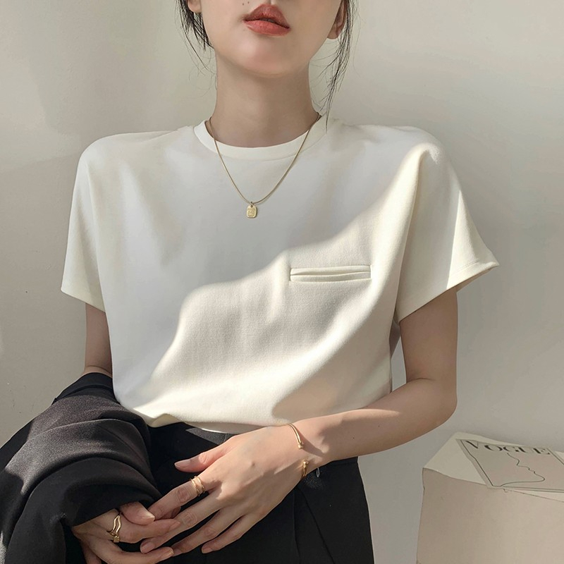 白色t恤女短袖夏季新款純棉圓領設計感小眾體恤寬鬆上衣女潮