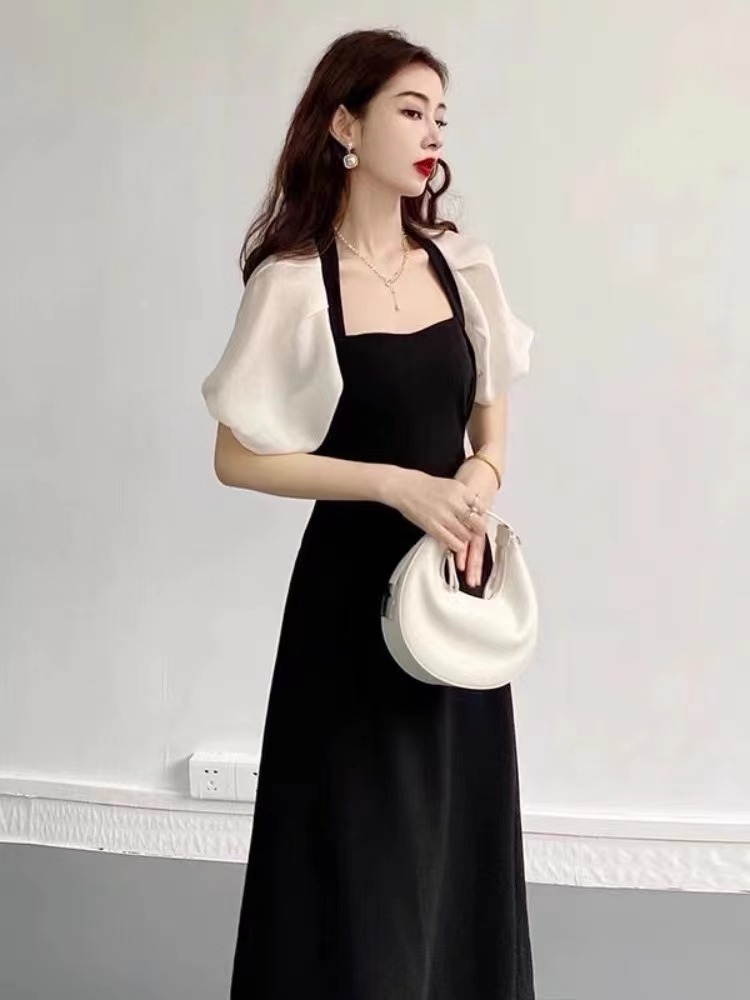 2024女裝新款夏季御姐別致設計復古miu系梨形身材顯瘦顯高連衣裙