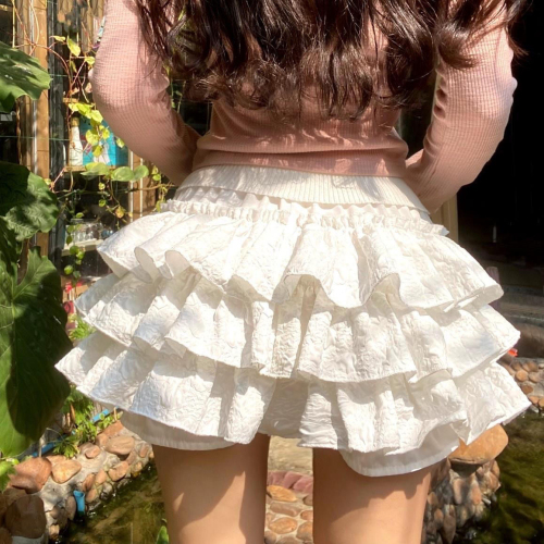 有里裤 夏季新款 奶油牌少女感 显瘦蕾丝蓬蓬蛋糕半身裙高腰短裙