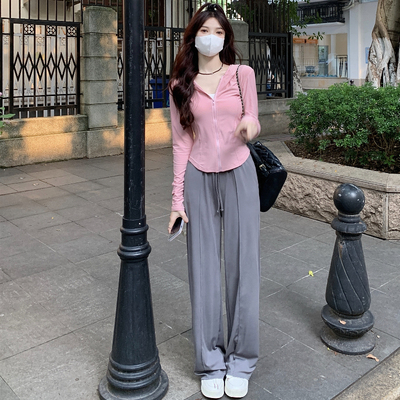 胖mm大碼早秋甜辣風純欲顯瘦遮肉梨型身材闊腿褲穿搭套裝兩件套女