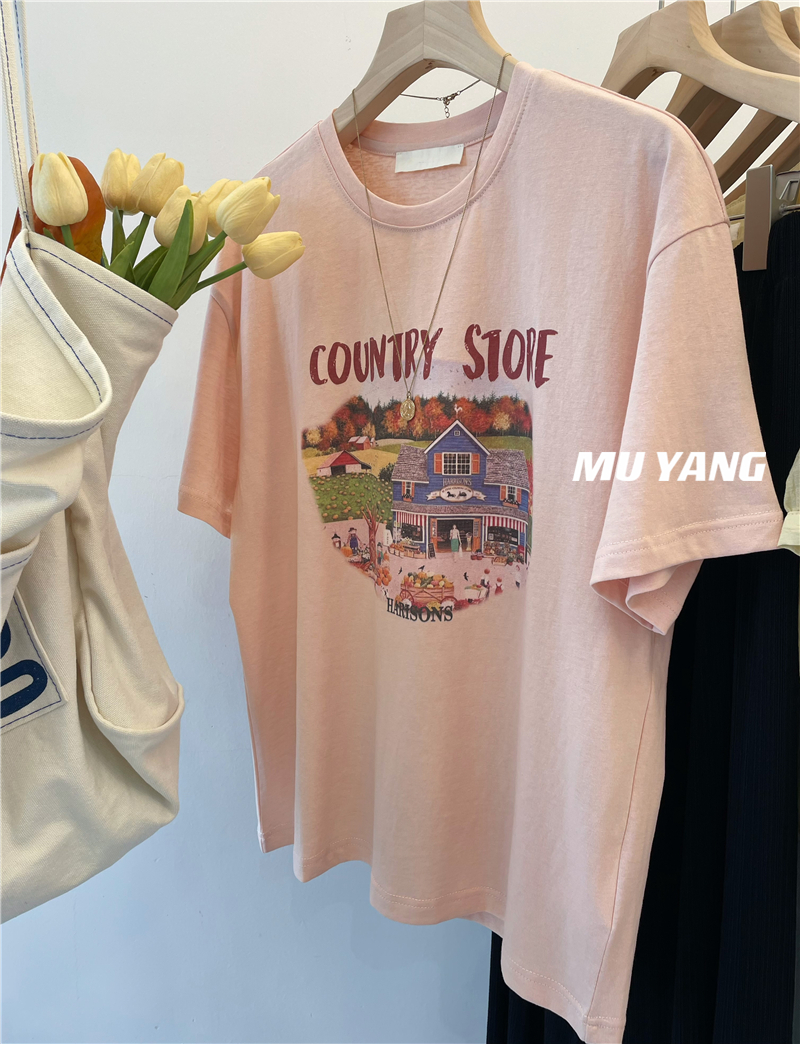 Official photo Heavy/combed cotton Back collar Seamed S-XXXL Summer short-sleeved T-shirt for women