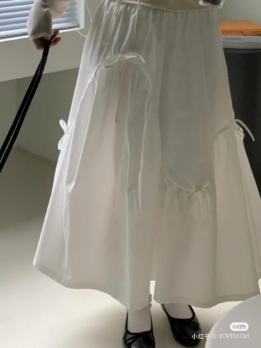 Korea 2024 niche personalized bow design high waist skirt long skirt