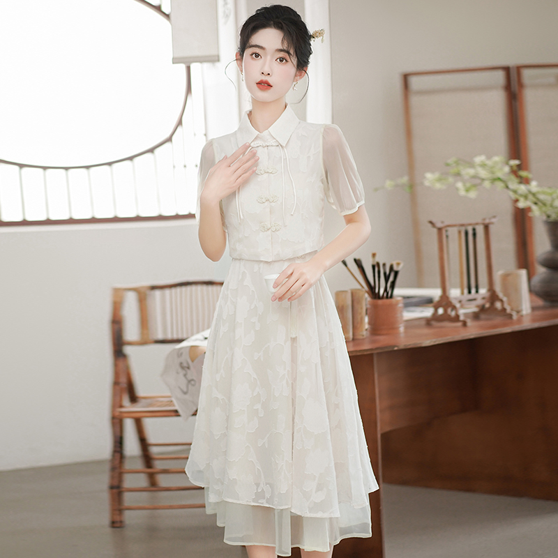 國風改良旗袍連衣裙女中式年輕少女款小清新小個子收腰顯瘦連衣裙