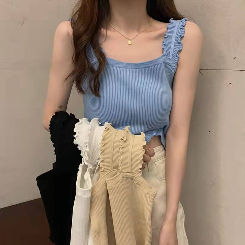 2024 Knitted Camisole Women's Inner Summer Outerwear Wrapped Breast Girls Bottoming Beautiful Back Outer Wear Tube Top