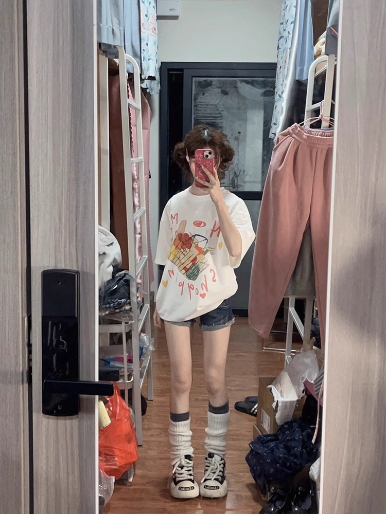 高質量純棉220克精梳緊密手感好直播品質前印花短袖t恤女