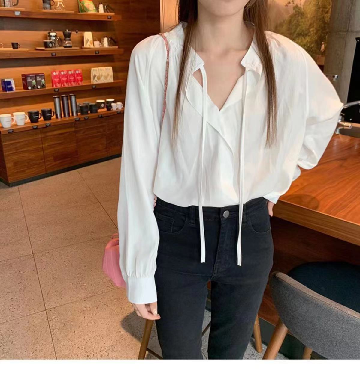 白色襯衫女春秋設計感小眾法式襯衣小個子別致獨特長袖上衣