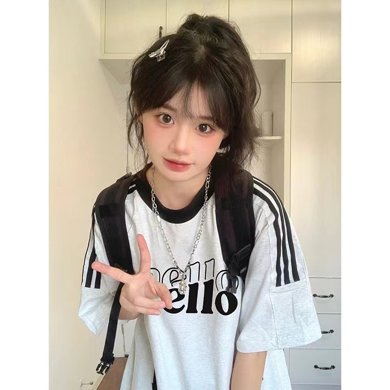 240克純棉官方 撞色短袖T恤女三條杆打底上衣寬鬆百搭