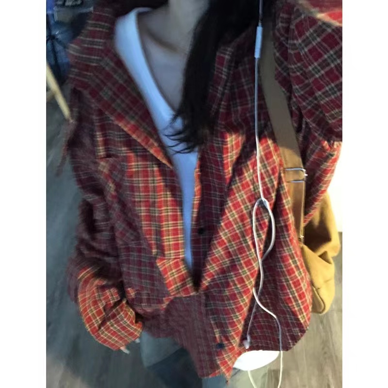 美式格子襯衫女款春秋季設計感襯衣外套女