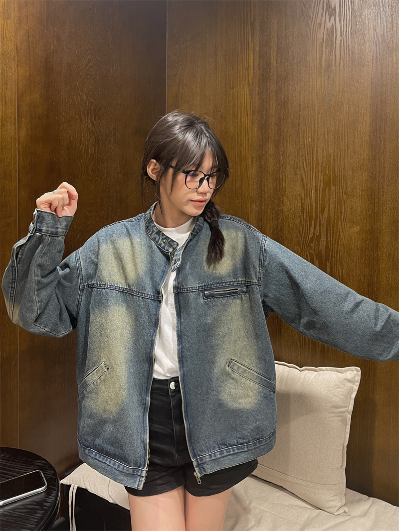 實拍復古牛仔外套女春秋季寬鬆顯瘦百搭水開衫休閒長袖上衣