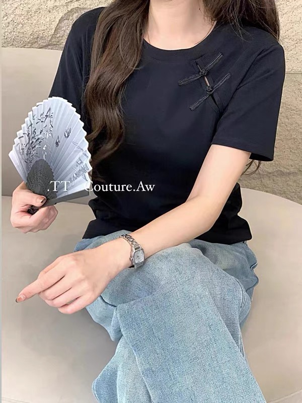 設計感短袖T恤女中國風2024春夏新款洋氣顯瘦新中式上衣潮