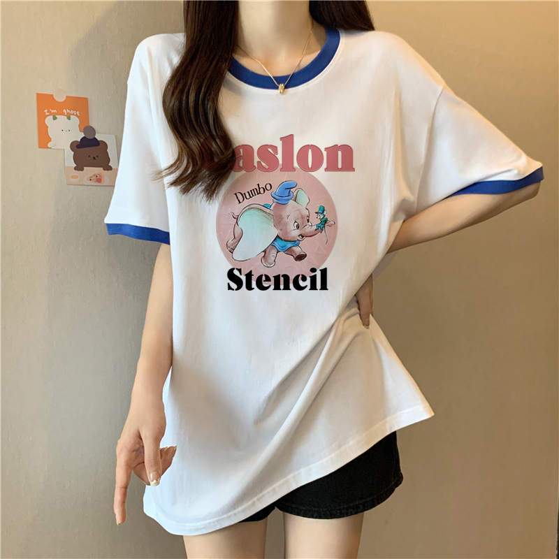 實拍100%純棉包領夏季新款寬鬆多巴胺女孩短袖t恤女潮