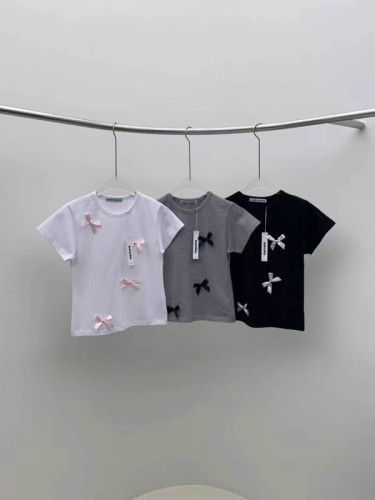 Spring new three-dimensional bow short-sleeved T-shirt