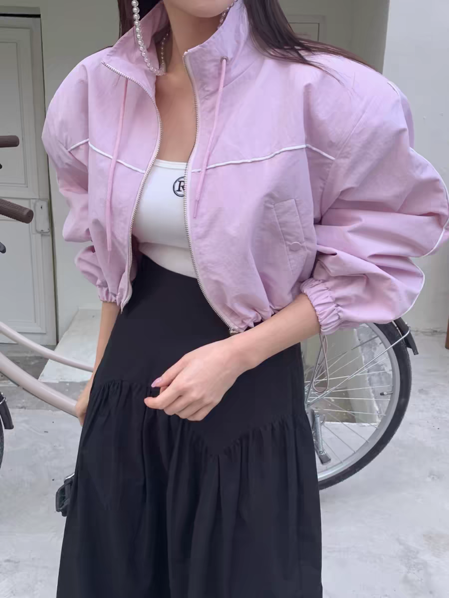 South Korea Dongdaemun Spring Stand Collar Zipper Short Jacket