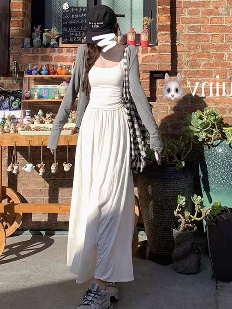 套裝三件套女甜美風夏季新款防曬開衫時尚吊帶背心設計高腰半身裙