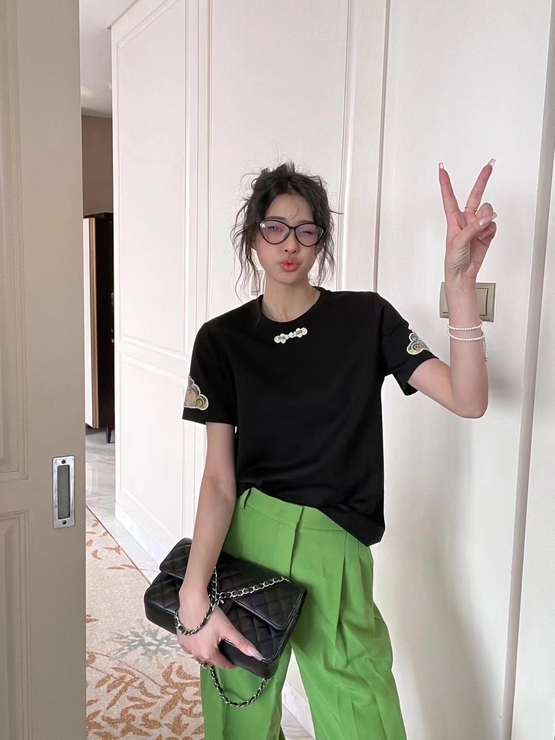 新中式國風盤扣T恤女2024春夏時尚重工刺繡顯瘦百搭圓領短袖上衣