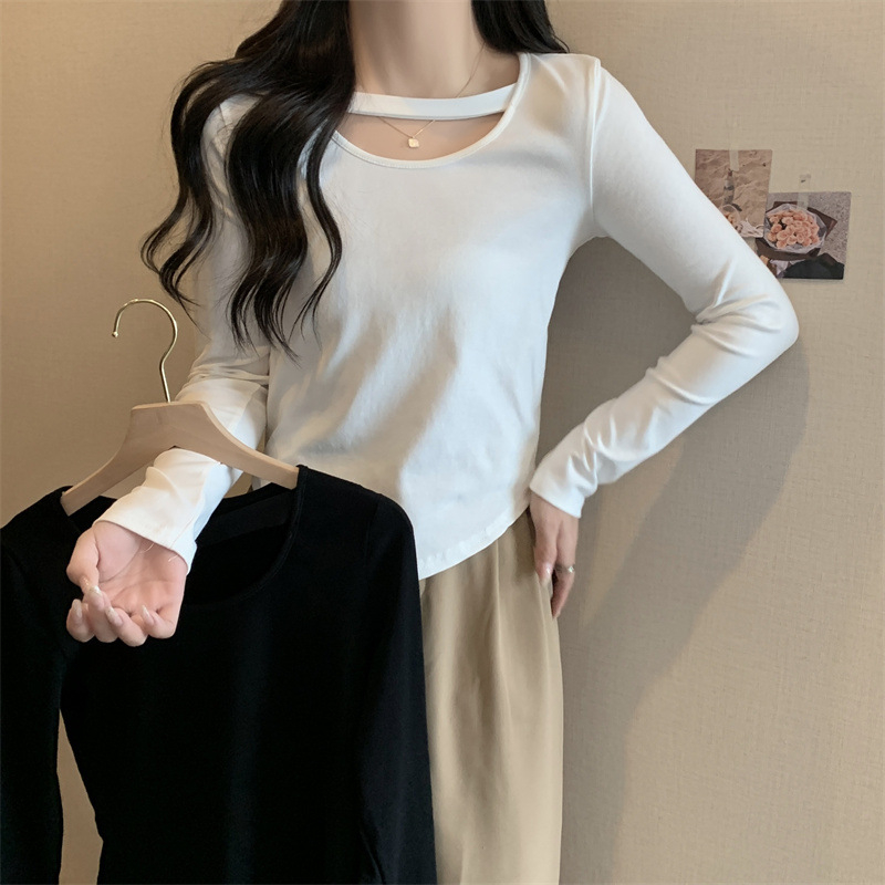 6885#牛奶絲秋季韓版純色上衣修身性感短款打底衫長袖T恤女ins潮