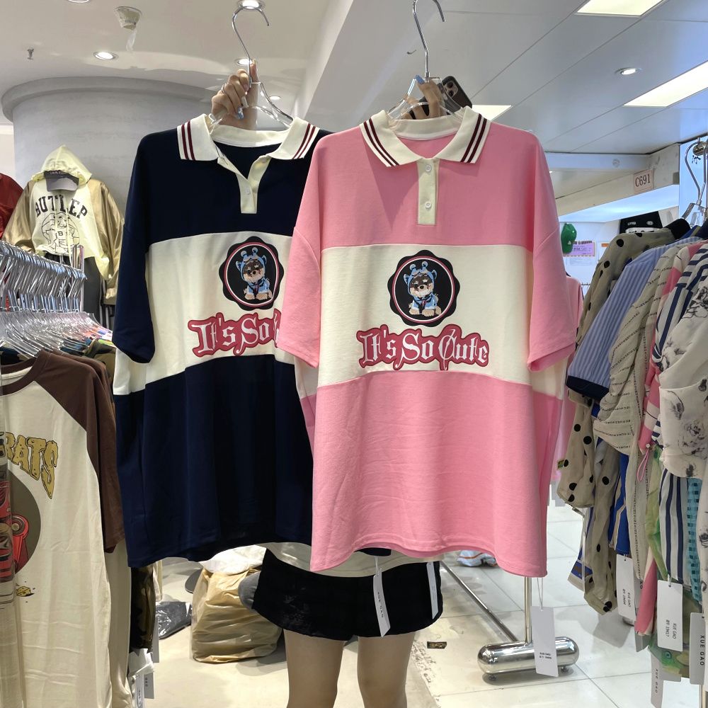 純棉短袖t恤女夏2024中長款刺繡花翻領POLO半袖大碼寬鬆百搭上衣