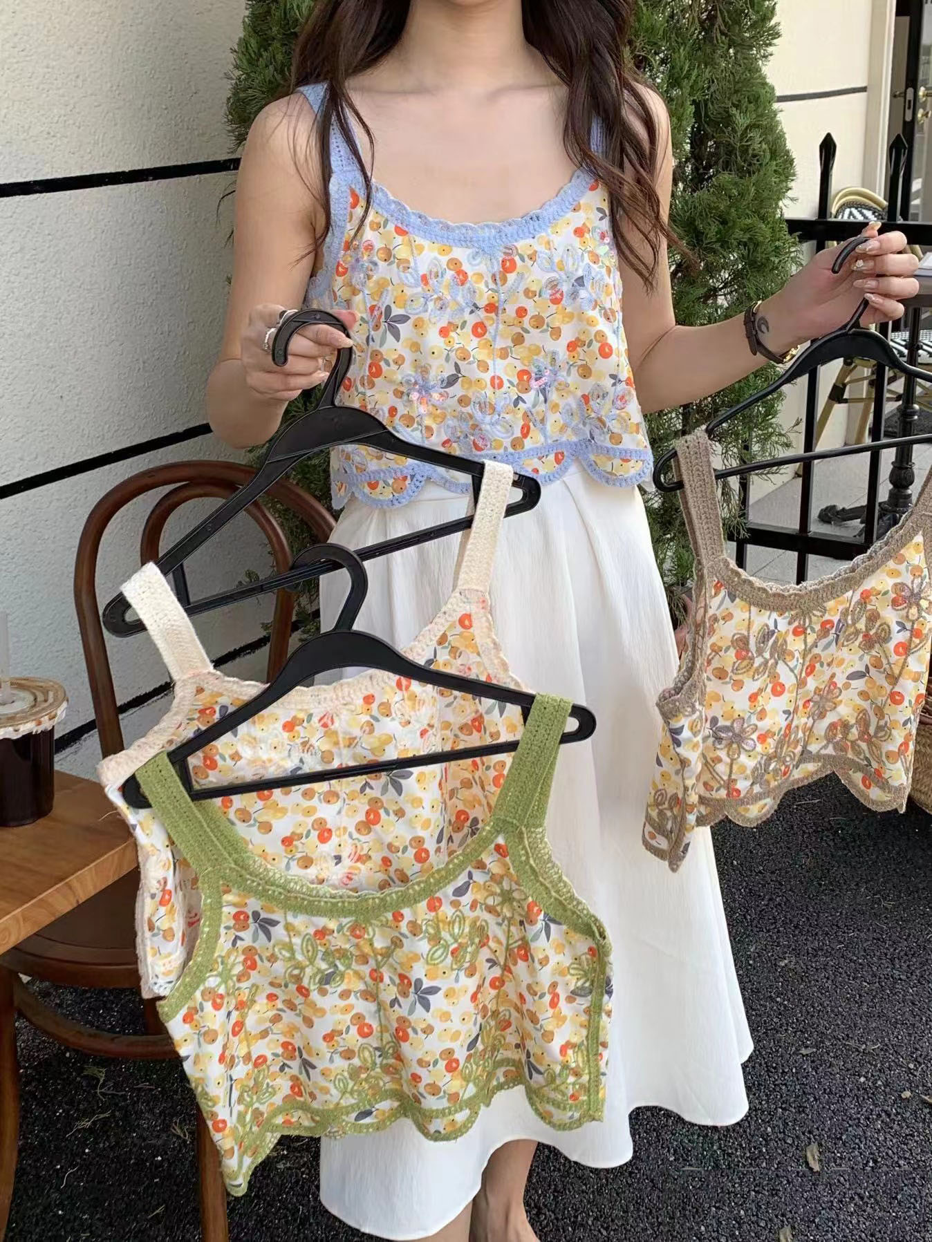 2024夏季新款韓版復古民族風鈎花刺繡V領針織馬甲開衫無袖小背心
