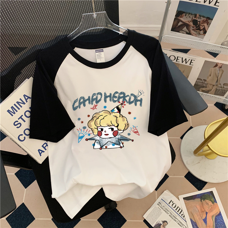 實拍200克純棉夏季新款插色寬鬆短袖t恤女潮