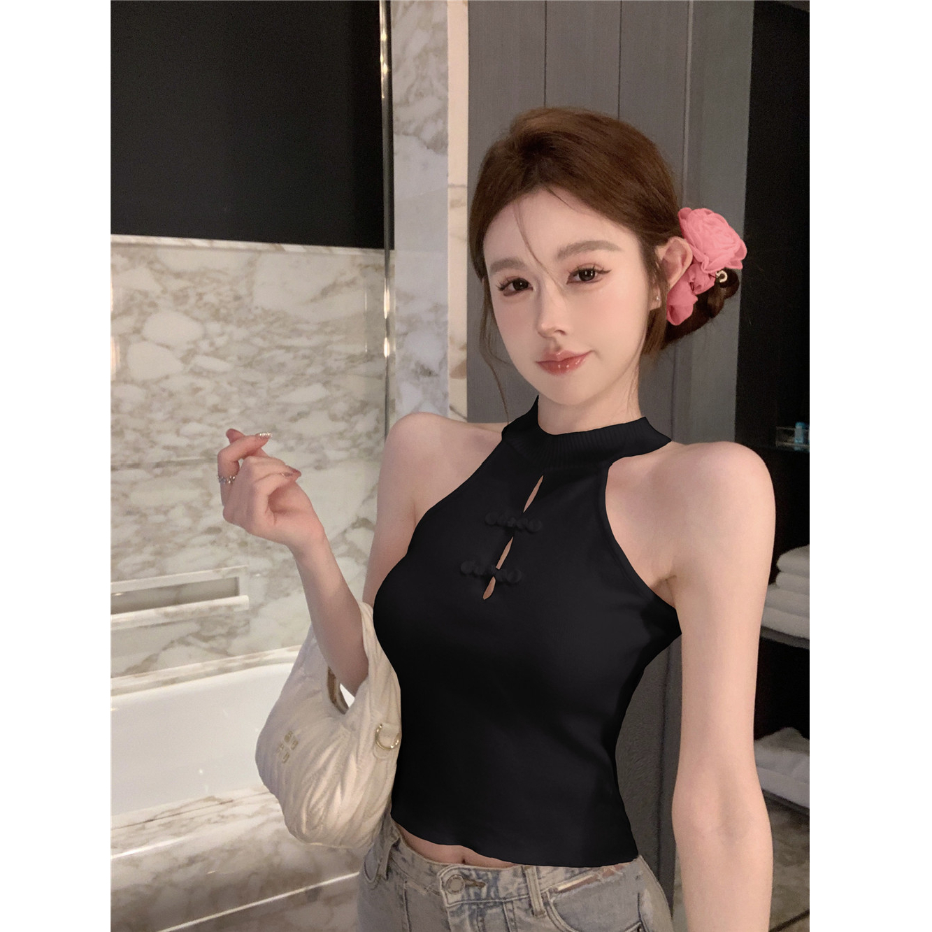 新中式國風掛脖吊帶背心女外穿夏季純欲辣妹無袖抹胸上衣泰式小眾