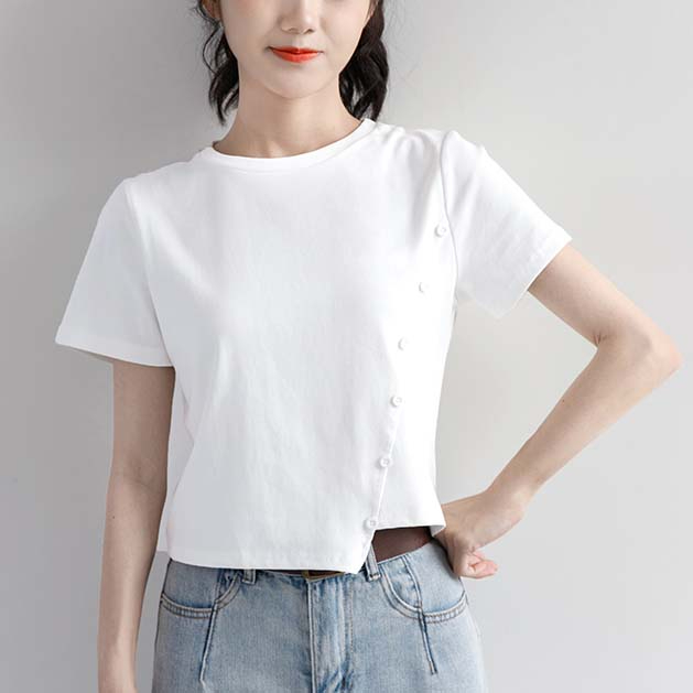 2024夏季新款白色短款設計感上衣女簡約百搭學生白短袖T恤韓版潮
