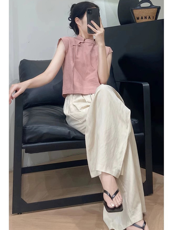 新中式國風女裝唐裝上衣高端奢華早春今年流行闊腿褲兩件套裝夏裝