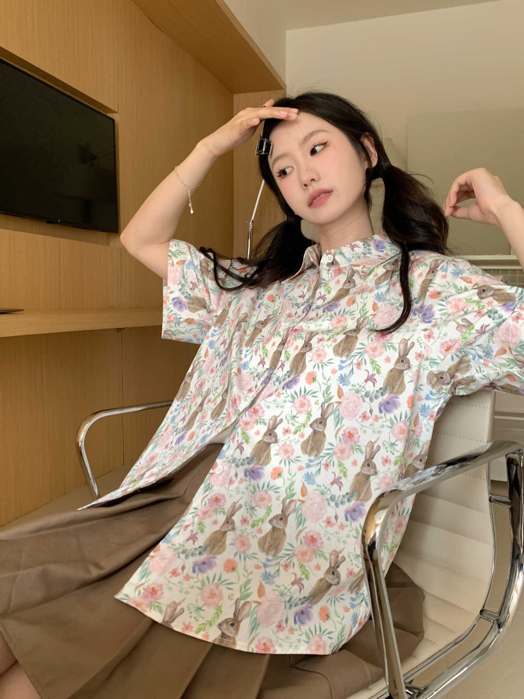 度假風印花襯衫2024夏季設計感港味復古休閒潮小個子日系短袖襯衣