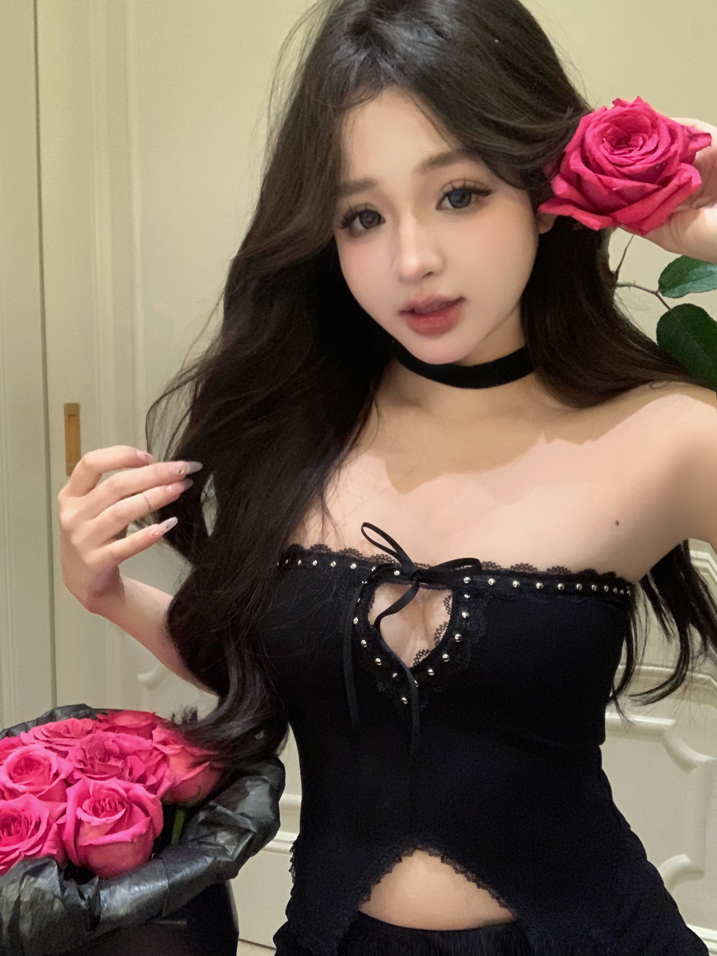 實拍  辣妹修身設計感抹胸上衣短款開叉無袖背心