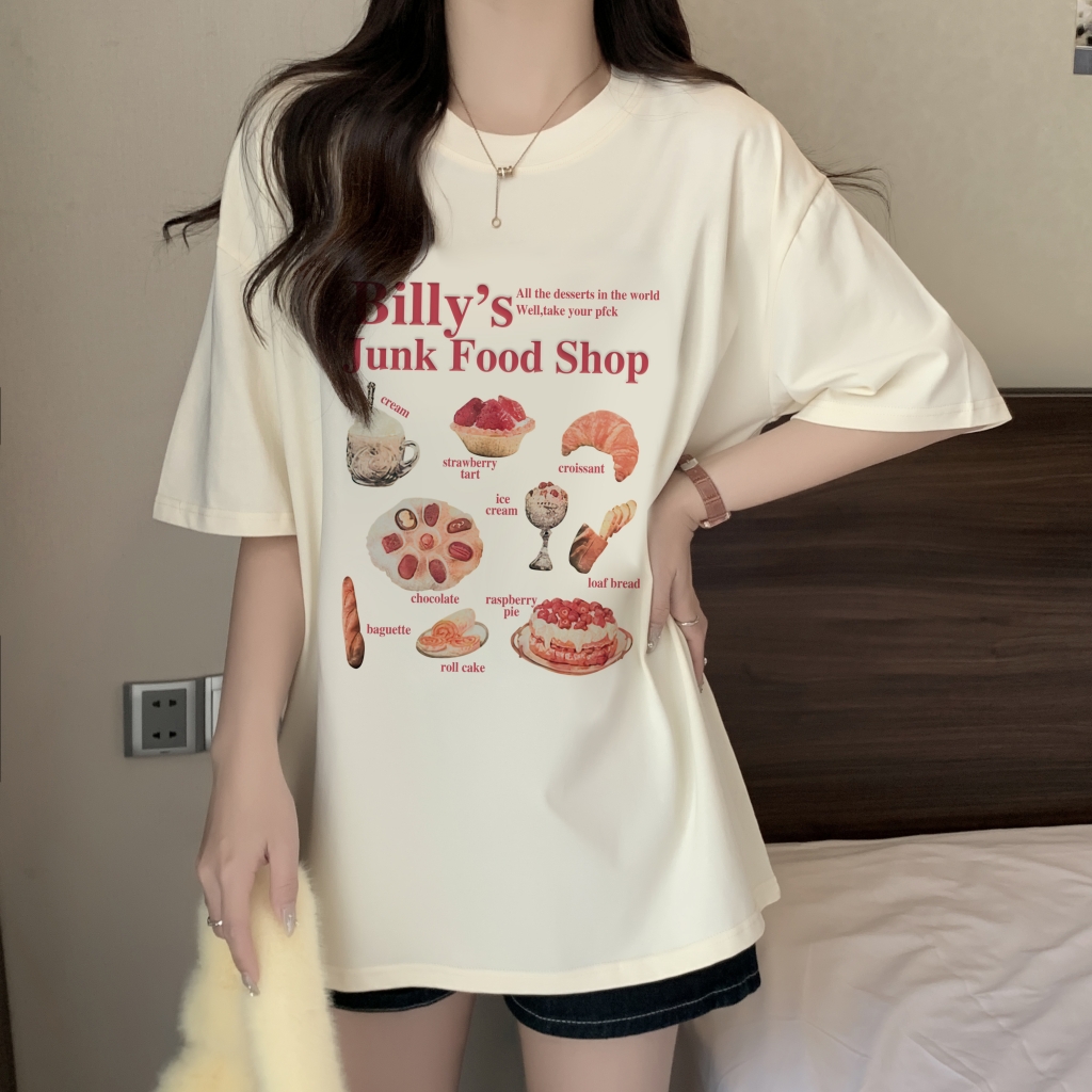 實拍 100%棉精梳純棉 印花夏裝短袖T恤女寬鬆韓版