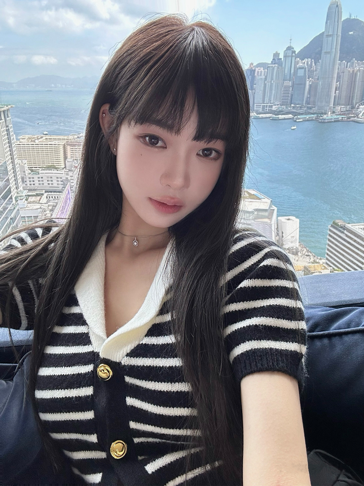 早安樊樊 復古海軍領針織短袖簡約黑白條紋減齡短款小上衣女早春