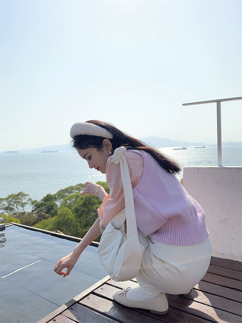 春季穿搭背心坎肩疊穿外搭粉色針織馬甲女款2024新款