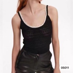 2024夏季新款設計感元氣少女花邊拼接鏤空吊帶