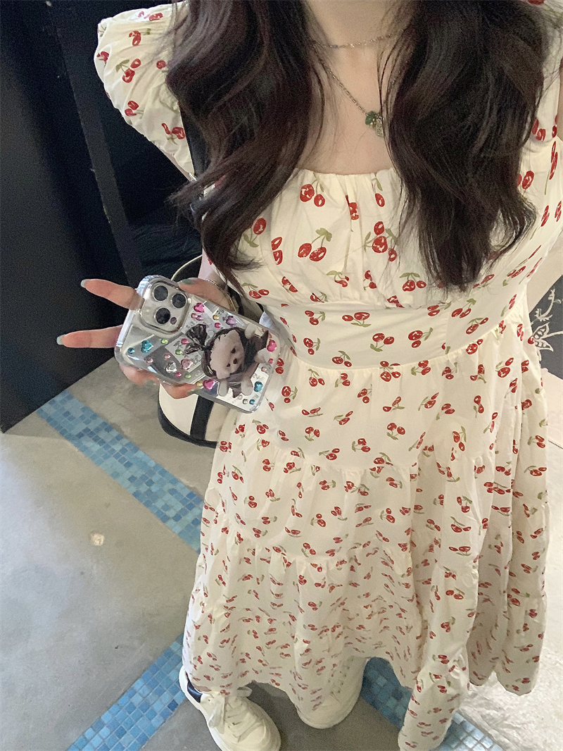實拍#夏季氣質純欲顯瘦連衣裙溫柔小眾設計感碎花長裙女