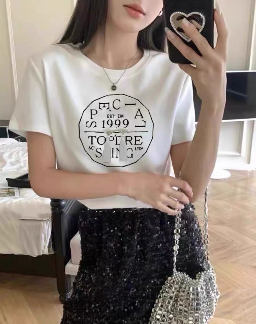 新中式流蘇盤扣印花短袖T恤女2024春夏新款減齡國風打底上衣
