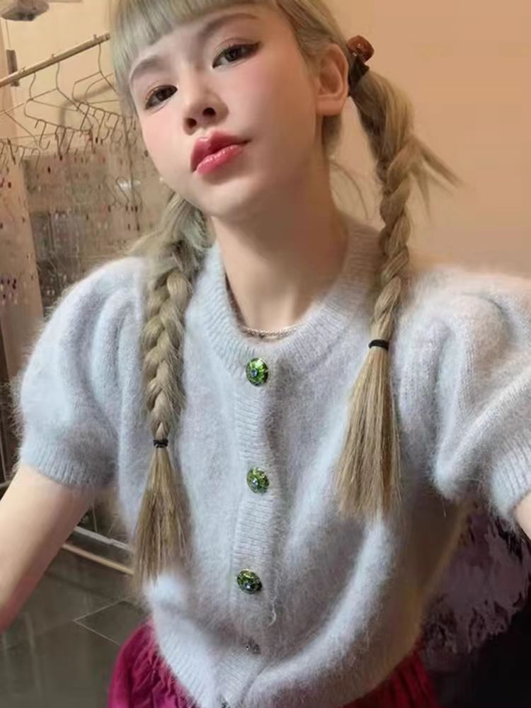 法式復古氣質洋氣高級感小眾圓領泡泡袖可拆卸袖套新年毛衣小個子